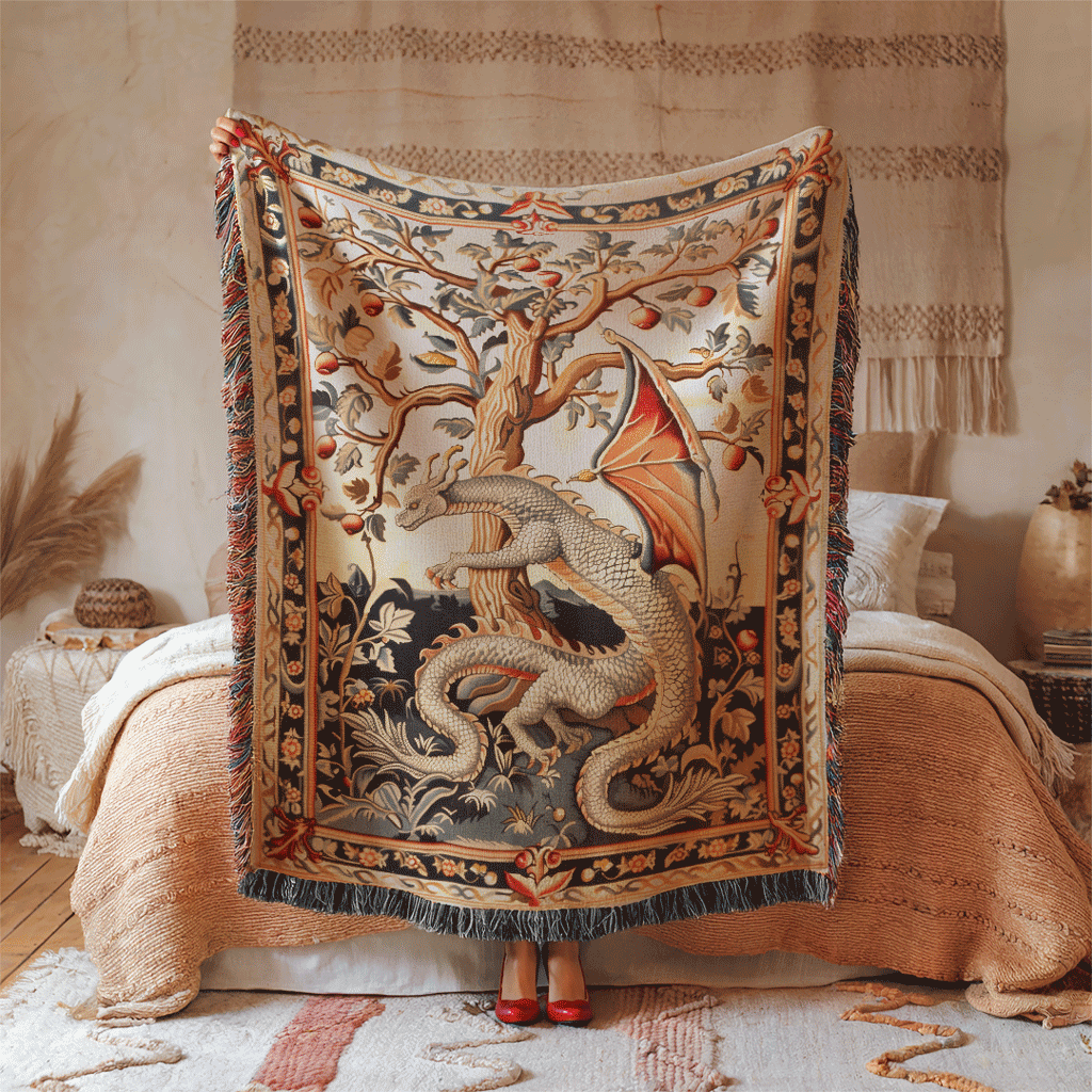 Medieval Dragon Woven Blanket
