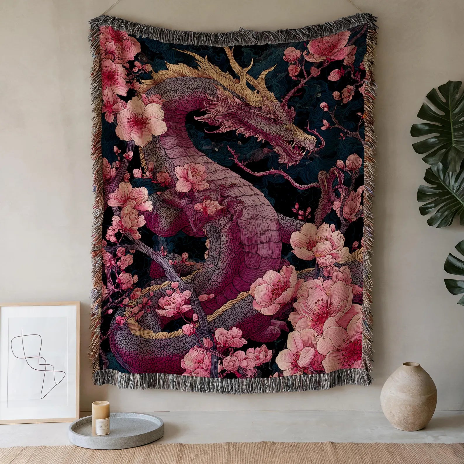 Sakura Dragon Woven Blanket