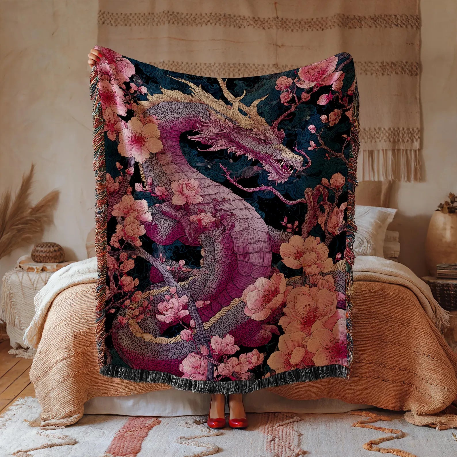 Sakura Dragon Woven Blanket