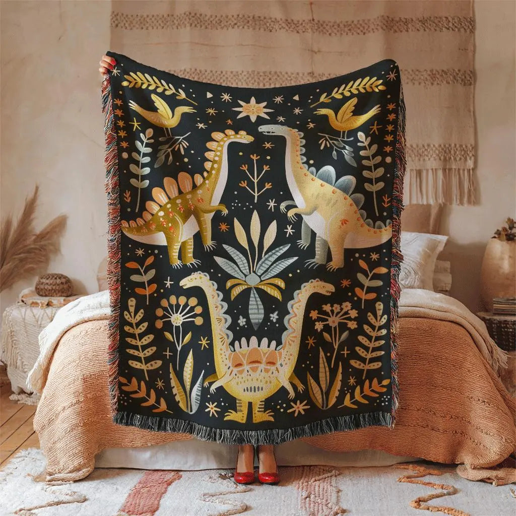 Boho Dinosaur Woven Blanket