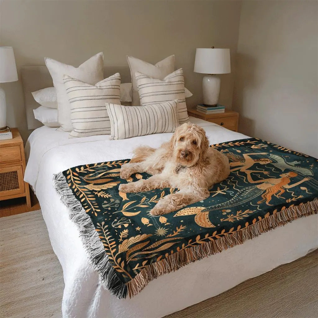 Folk Art Mermaid Woven Blanket