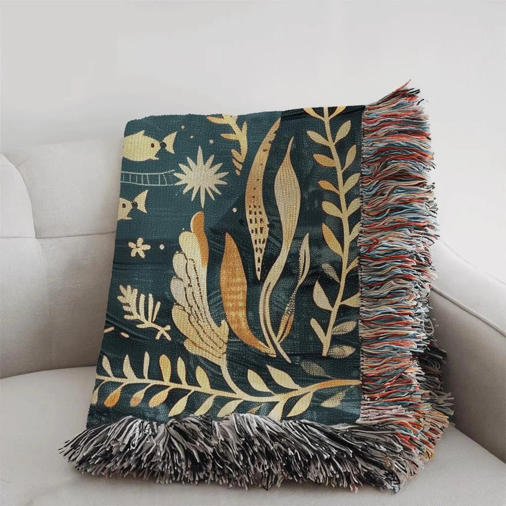 Folk Art Mermaid Woven Blanket