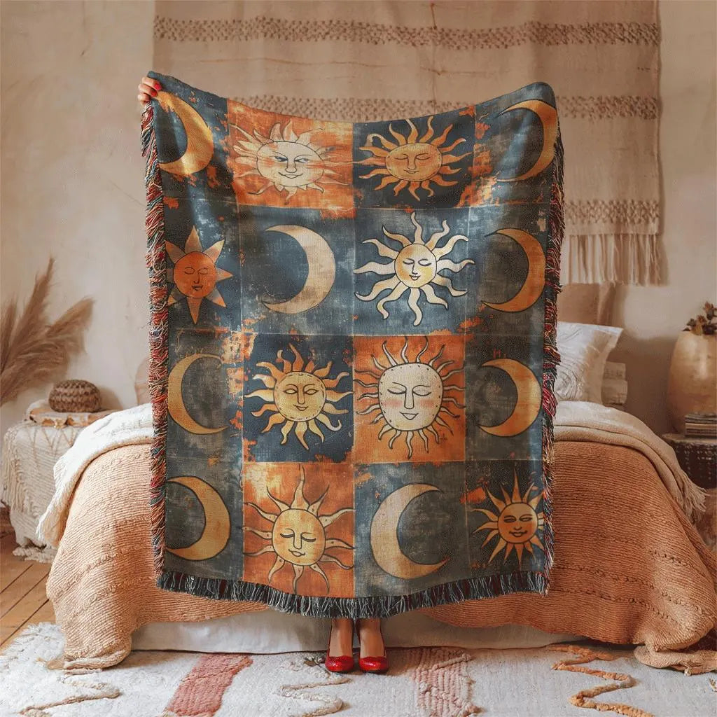 Sun Moon Celestial Woven Blanket