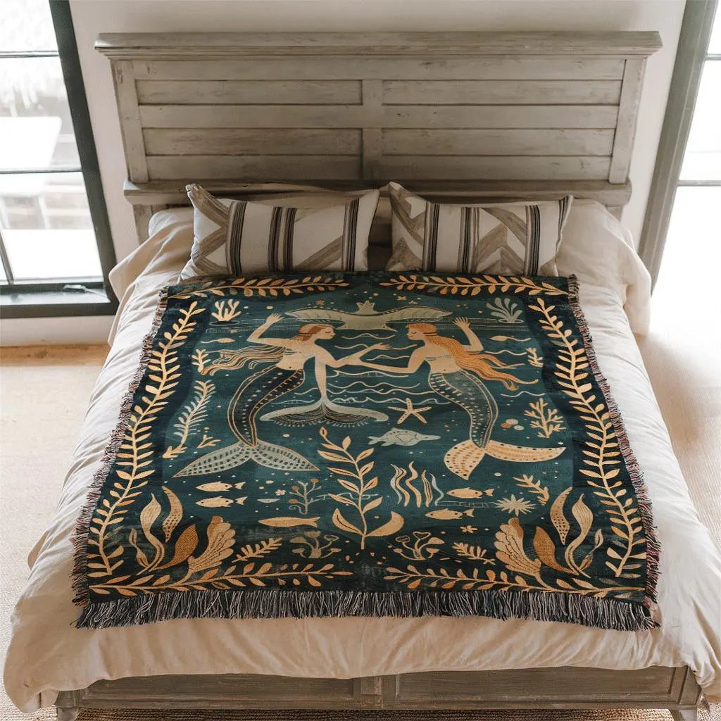 Folk Art Mermaid Woven Blanket